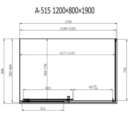 Душова кабіна Dusel A-515 1200x800x1900 прозоре, Хром, Універсальна, прозорий, хром, 120x80