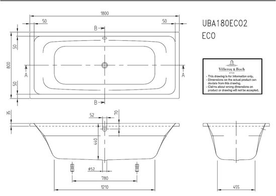 Ванна акриловая Villeroy & Boch Targa Style 180x80 UBA180FRA2V-01
