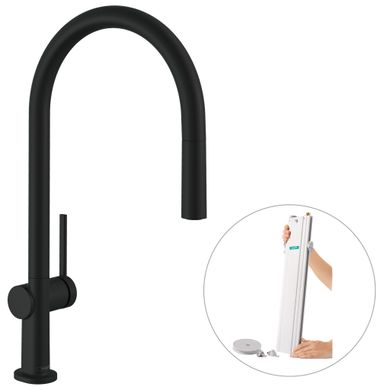 Змішувач Hansgrohe Talis 210 1jet кухонний з витяжним виливом Sbox Matt Black 72803670, Чорний матовий