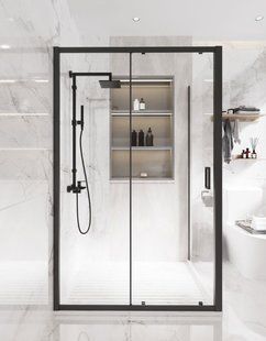 Душові двері Koller Pool розсувні двоелементні Line Pro 1200мм black matt скло 6мм прозоре LNPRD120CB, Універсальна, прозорий, Черный матовый