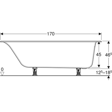 Ванна акриловая Geberit Soana 170x75 554.014.01.1 + ножки, Белый