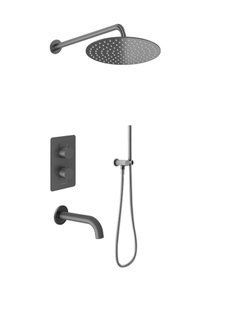 Душевая система Kohlman Axel 25 graphite с термостатом + BOX скрытого монтажа KPL-QW433AG25, Графит