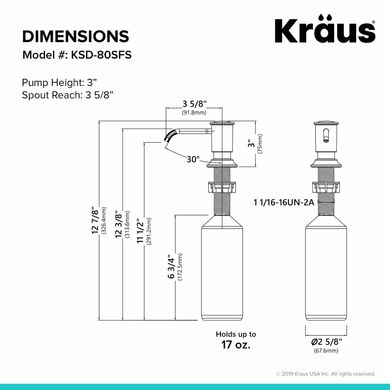 Дозатор для моющего средства Kraus KSD-80SFS, Нержавеющая сталь