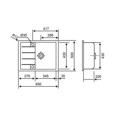 Кухонная мойка Lidz 650x500/200 BLA-03 (LIDZBLA03650500200), Черный