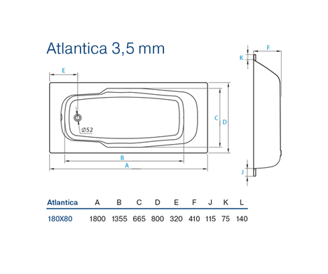 Ванна стальная Koller Pool Atlantica 180x80 с отверстиями под ручки B80J8H00E