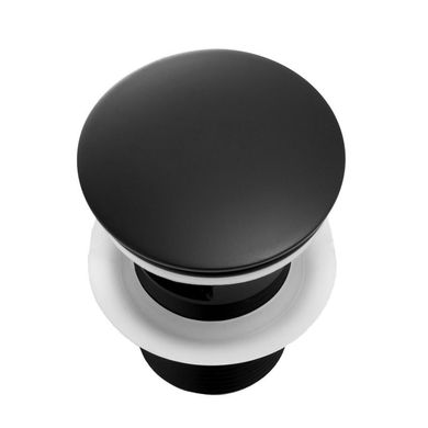 Донний клапан для умивальника Yoka click-clack black з переливом BK.POP-14-ZP-BLK, Чорний матовий