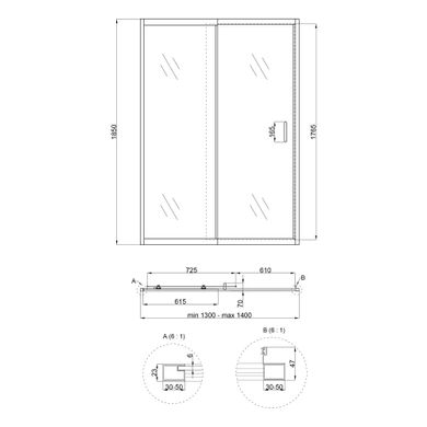 Душові двері в нішу Qtap Taurus CRM2013-14.C6 130-140x185 см, скло Clear 6 мм, покриття CalcLess, Універсальна, прозорий