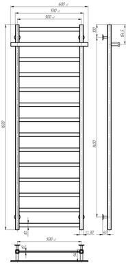 Водяной полотенцесушитель Deffi Nicole П14 500x1600 нержавеющая сталь боковое правое подключение черный A.NI.160.50.14.B.C