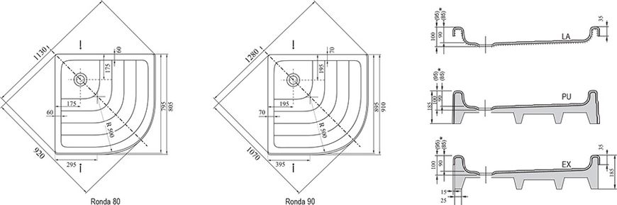 Душовий піддон Ravak Ronda-90 PU білий A207001120